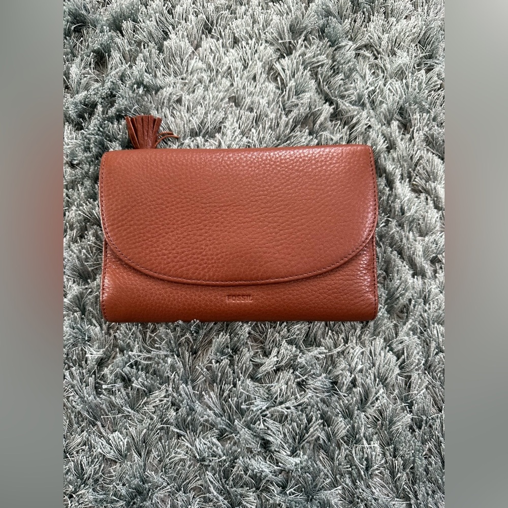 Fossil Pebbled Leather Clutch in Brown